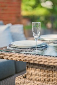 4 Seasons Outdoor Kingston Corner Set with 150cm x 90cm Hi Lo Nest Table and 2 Armchairs | Garden Furniture Online