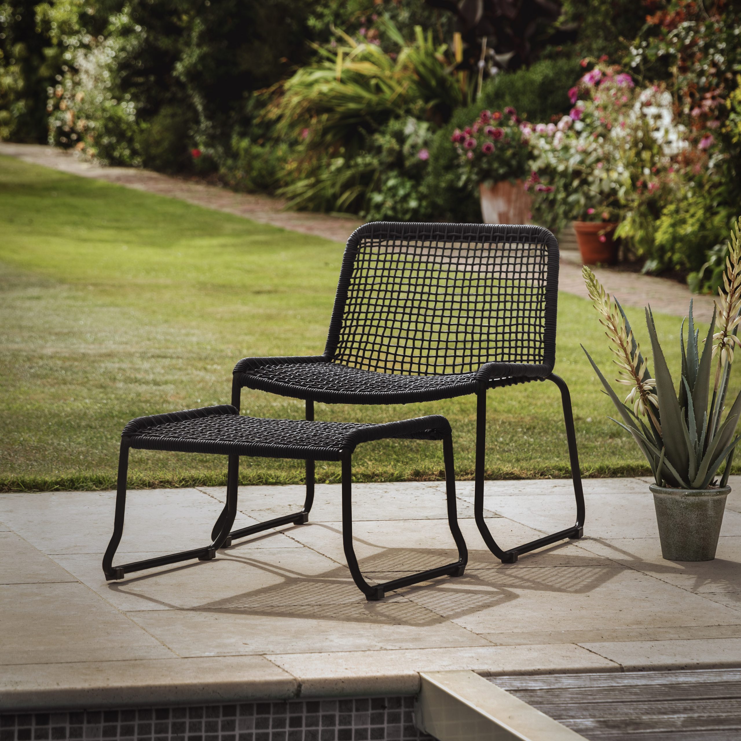Gallery Outdoor Sassano Lounge Chair with Footstool Black